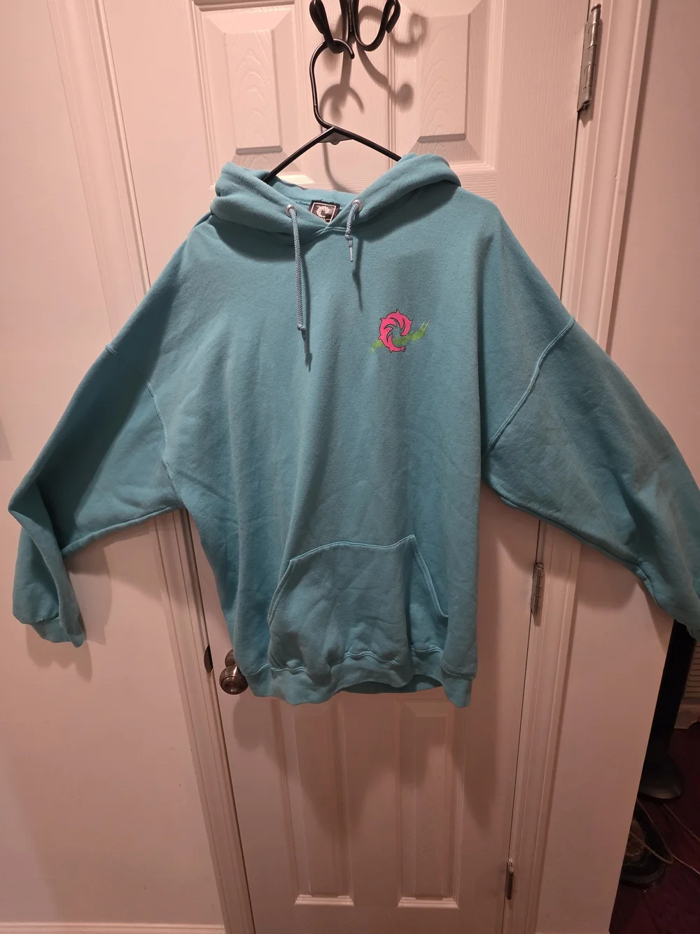 WRV Vintage Men's Teal Graphic Hoodie with Surf Skeleton Print - Picture 2 of 5